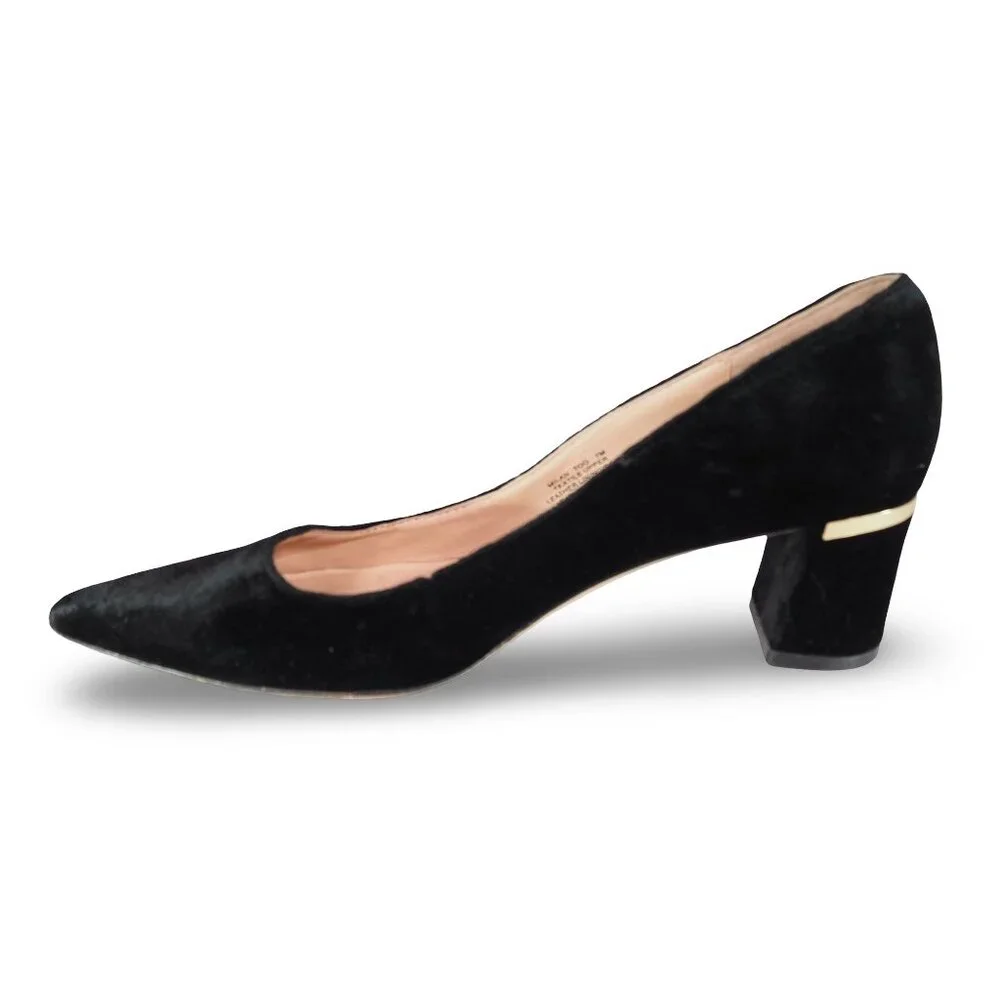Kate Spade Milan Too Point Toe Velvet Black Heels Women's 7M Black / Gold Accent